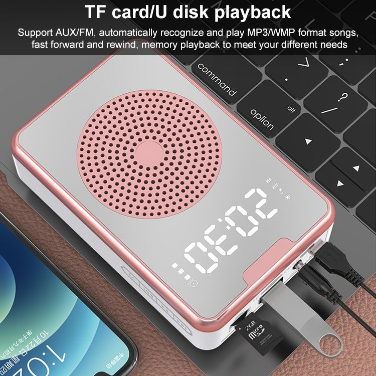 ZXL-H3 Portable Teaching Microphone Amplifier with Time Display, Spec: Wired Version (Rose Gold)