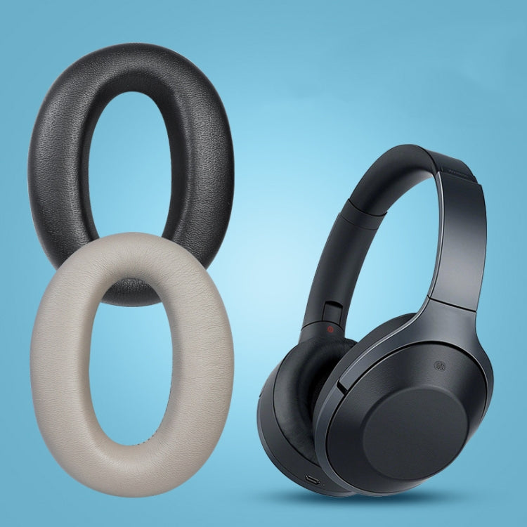 2 PCS Leather Headset Earmuffs for Sony 1000XM4 Black Lambskin No Snap