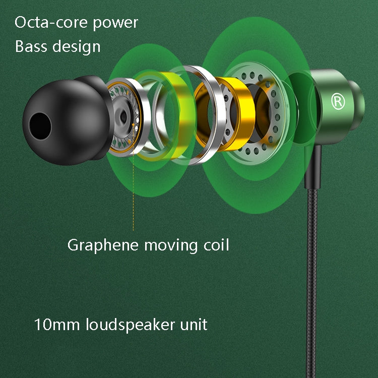 TS902 Metal In-Ear USB-C / Type-C Game Earphone, Cable Length: 1.2m(Green)