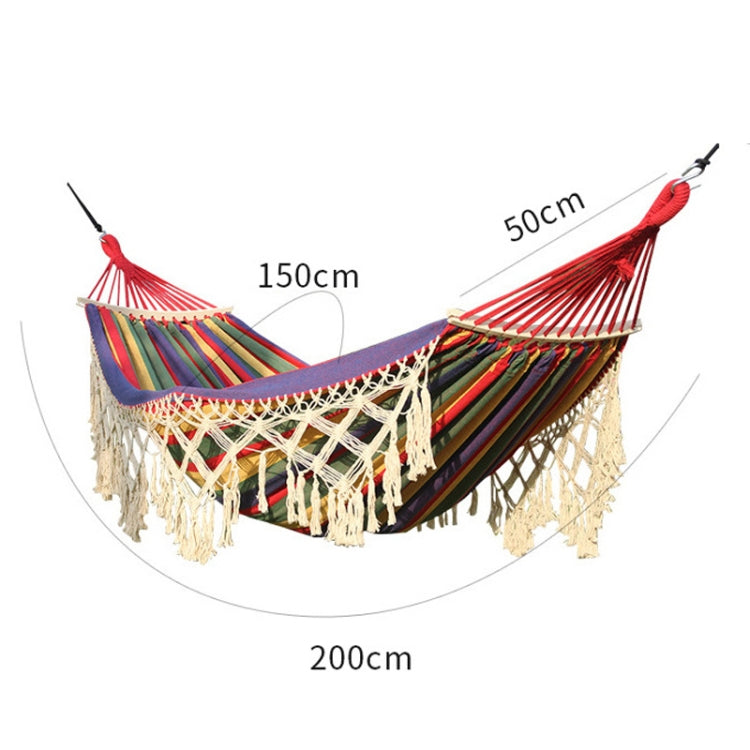 200x150cm Double Outdoor Camping Tassel Canvas Hammock with Stick(White) - Hammocks by PMC Jewellery | Online Shopping South Africa | PMC Jewellery | Buy Now Pay Later Mobicred