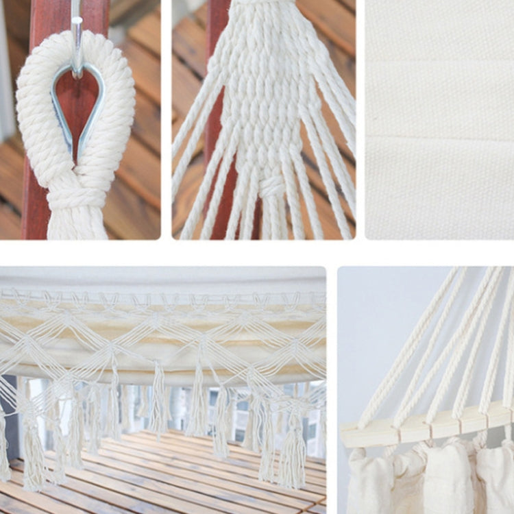 200x150cm Double Outdoor Camping Tassel Canvas Hammock with Stick(White) - Hammocks by PMC Jewellery | Online Shopping South Africa | PMC Jewellery | Buy Now Pay Later Mobicred