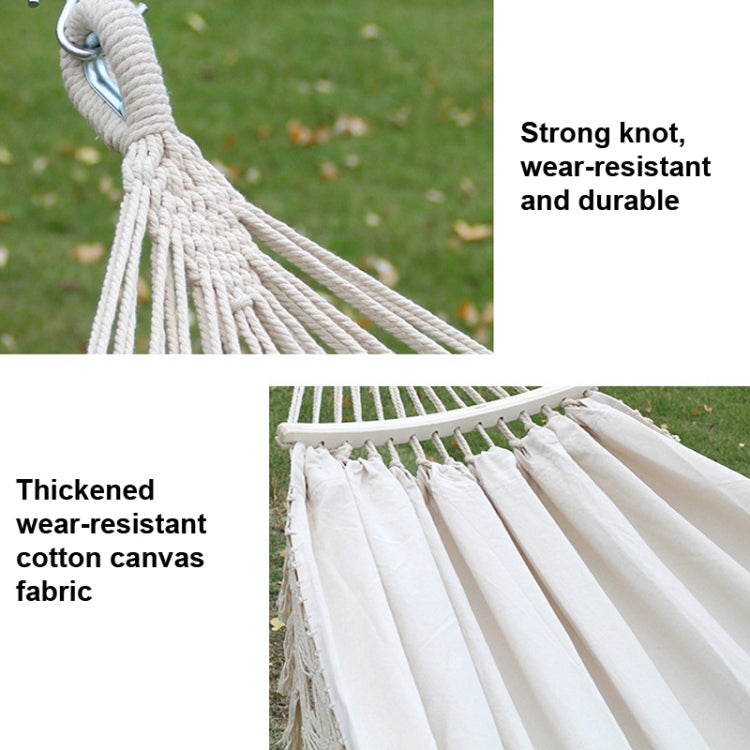 200x150cm Double Outdoor Camping Tassel Canvas Hammock with Stick(White) - Hammocks by PMC Jewellery | Online Shopping South Africa | PMC Jewellery | Buy Now Pay Later Mobicred