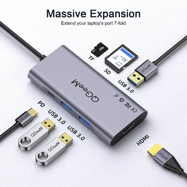 QGeeM 7 In 1 Multifunctional USB3.0 TYPE-C Extension HUB Adapter(QG-UH07-3 V1) - free shipping - PMC Jewellery - Order now!