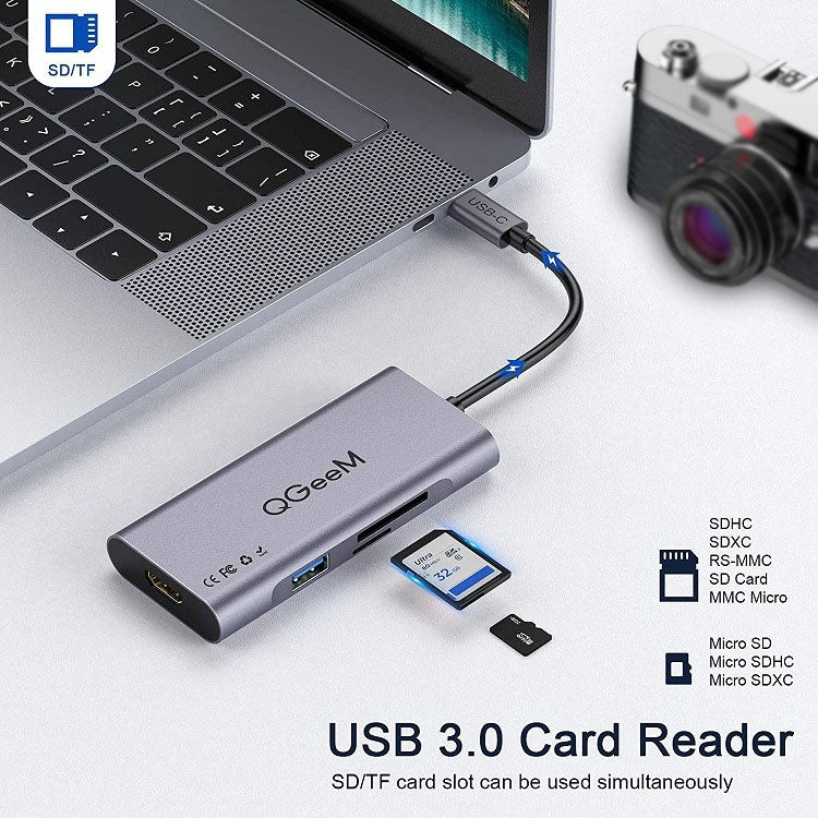 QGeeM 7 In 1 Multifunctional USB3.0 TYPE-C Extension HUB Adapter(QG-UH07-3 V1) - free shipping - PMC Jewellery - Order now!