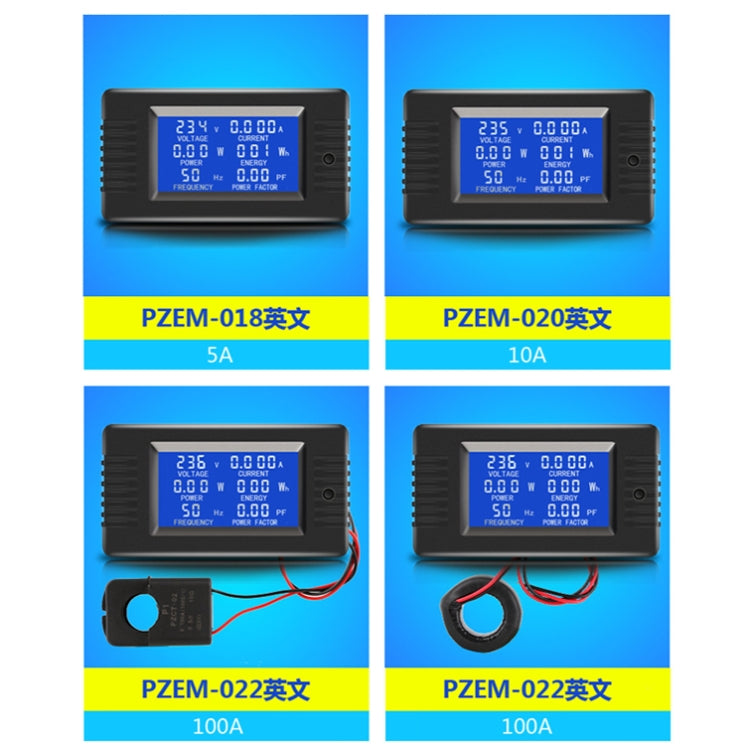 Peacefair English Version Multifunctional AC Digital Display Power Monitor, 100A (Open and Close CT) - Current & Voltage Tester by Peacefair | Online Shopping South Africa | PMC Jewellery | Buy Now Pay Later Mobicred