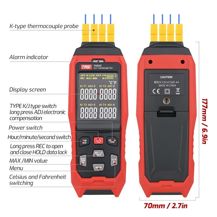 TASI Contact Temperature Meter K-Type Thermocouple Probe Thermometer, Style: TA612C 4 Channels - free shipping - PMC Jewellery - Order now!