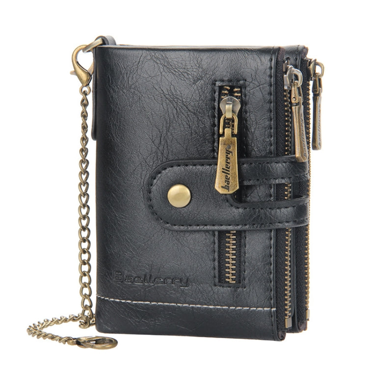 Baellerry Short Wallet Double Zipper Tri-Fold Wallet For Men(Black) - Wallets by Baellerry | Online Shopping South Africa | PMC Jewellery | Buy Now Pay Later Mobicred