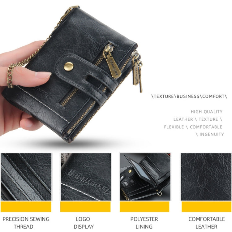 Baellerry Short Wallet Double Zipper Tri-Fold Wallet For Men(Black) - Wallets by Baellerry | Online Shopping South Africa | PMC Jewellery | Buy Now Pay Later Mobicred