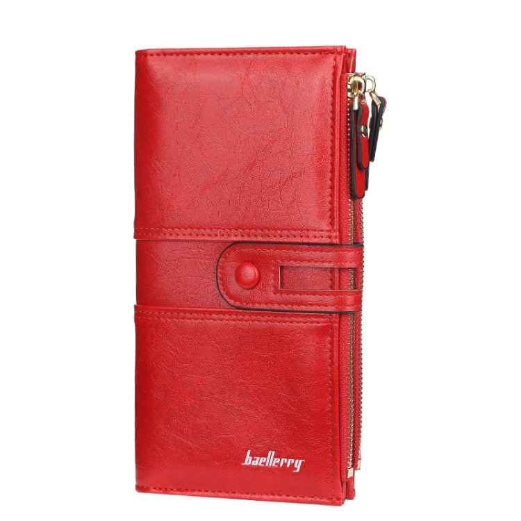 Baellerry Ladies Long Large Capacity Buckle Zip Clutch Multi-Card Wallet(Red)