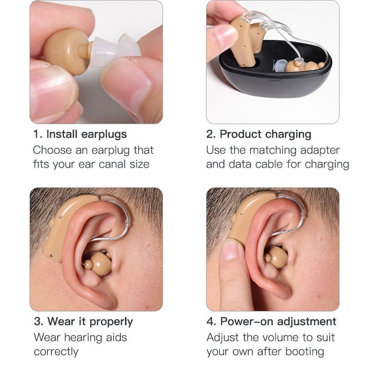 Elderly Use Can Charge Sound Amplifier Hearing Aid, Specification: US Plug(Skin Color Double Machine+Black Charging Bin)