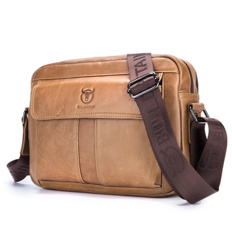 BULL CAPTAIN Double Layer Leather One Shoulder Messenger Bag For Men(Yellow Brown)