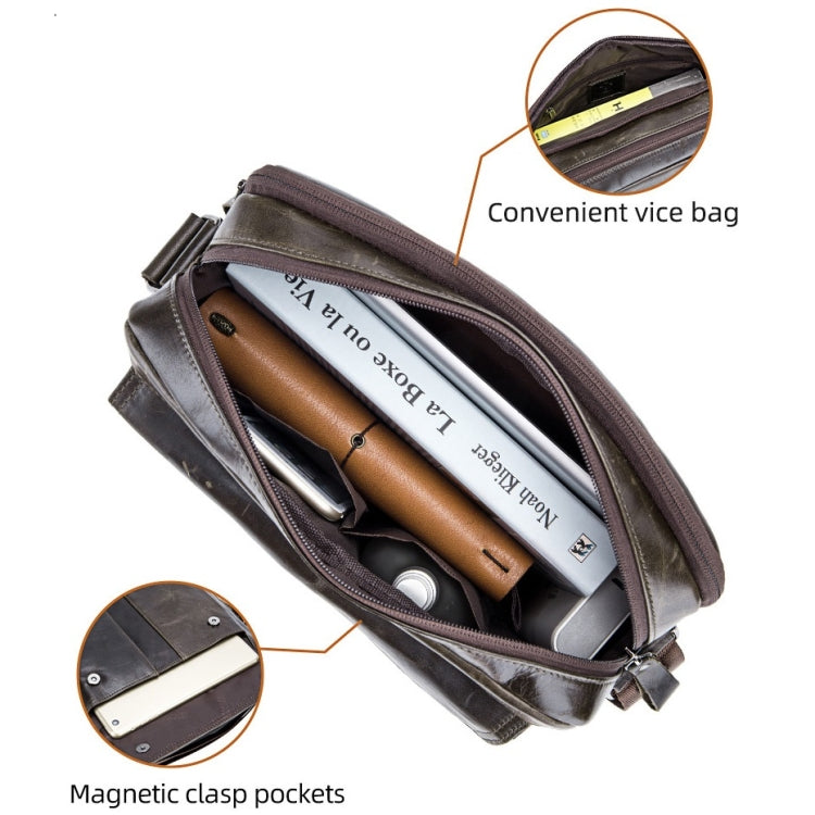 BULL CAPTAIN Double Layer Leather One Shoulder Messenger Bag For Men(Yellow Brown)