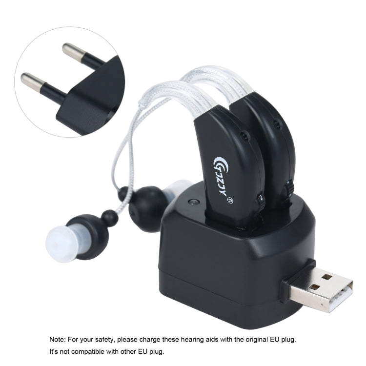 Rechargeable Hearing Aids for Seniors Personal Sound Amplifier with Charging Base,EU Plug(Black) - Hearing Aids by PMC Jewellery | Online Shopping South Africa | PMC Jewellery | Buy Now Pay Later Mobicred