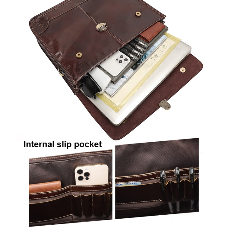 Men Retro Cowhide Leather Briefcase Multifunctional Laptop Bag for 15.6 Inch Computer(Coffee) - free shipping - PMC Jewellery - Order now!