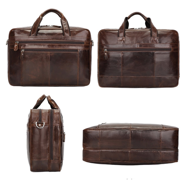 Men Retro Oil Wax Leather Handbag 17 Inch Computer Bag Shoulder Diagonal Briefcase(Brown) - free shipping - PMC Jewellery - Order now!