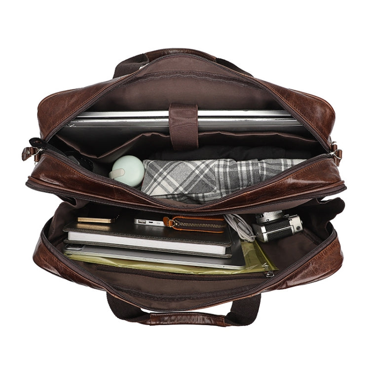 Men Retro Oil Wax Leather Handbag 17 Inch Computer Bag Shoulder Diagonal Briefcase(Brown) - free shipping - PMC Jewellery - Order now!