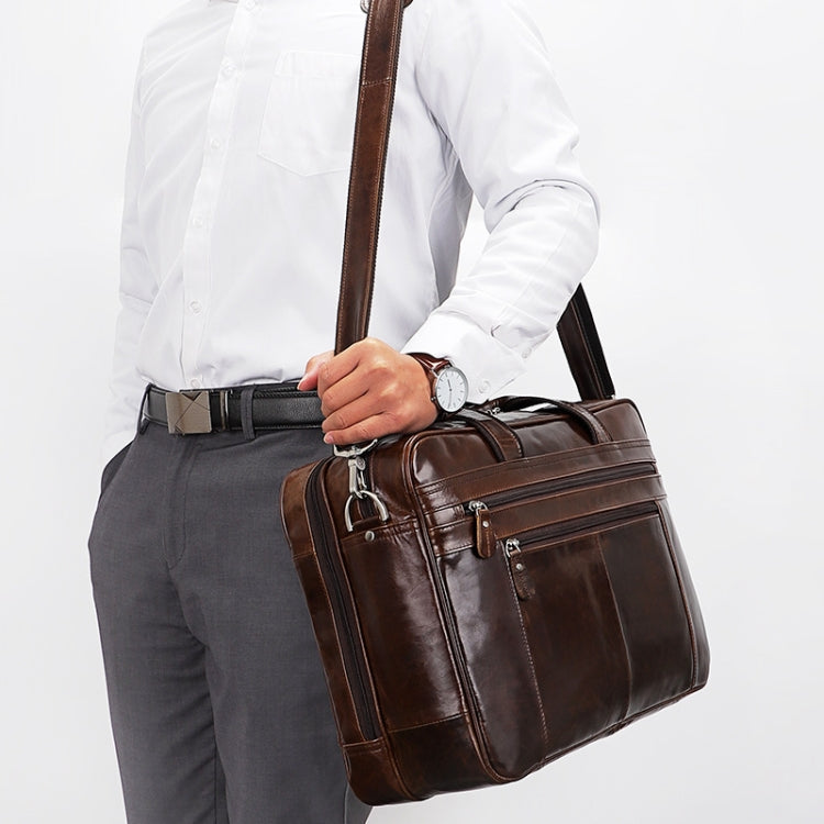 Men Retro Oil Wax Leather Handbag 17 Inch Computer Bag Shoulder Diagonal Briefcase(Brown) - free shipping - PMC Jewellery - Order now!
