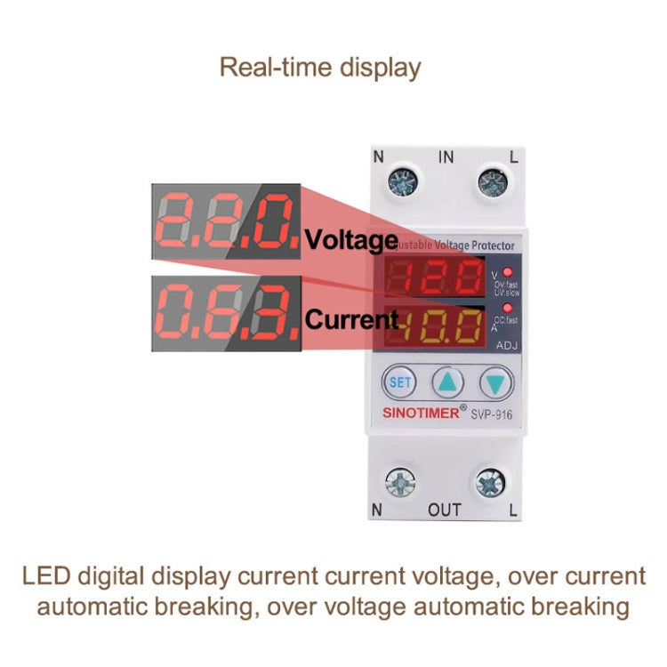 SINOTIMER SVP-916 Adjustable Self-resetting Over-voltage Under-voltage Protector, Current: 63A