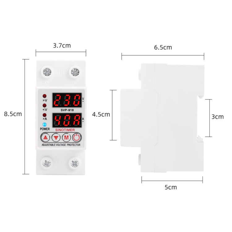 SINOTIMER SVP-918 Adjustable Self-resetting Intelligent Over-voltage Under-voltage Protector, Current: 40A