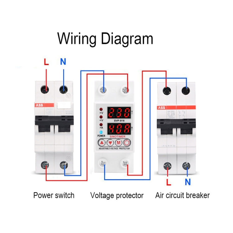 SINOTIMER SVP-918 Adjustable Self-resetting Intelligent Over-voltage Under-voltage Protector, Current: 63A
