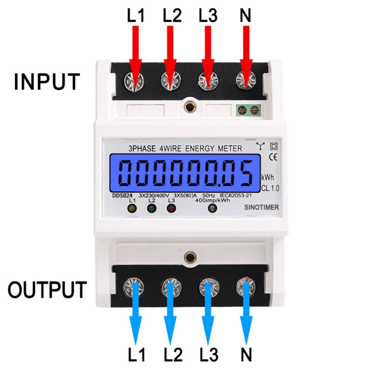 SINOTIMER Three-Phase Backlight Display Rail Type Electricity Meter 5-100A 400V(DDS024 White Shell)