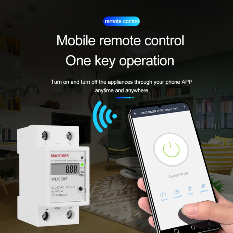 SINOTIMER WDS688 Smart WiFi Single-Phase Power Meter Mobile APP Home Rail Meter 5-60A 230V