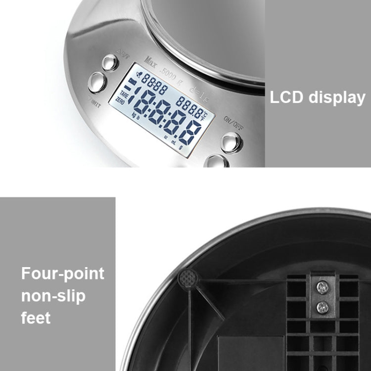 5kg/1g High Precision Kitchen Scale Roasting Electronic Scale Coffee Scale with Alarm Timer(Silver)