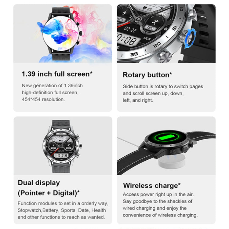LOANIY DT70 Analog Digital Dual Display Smart Call Watch(Black Leather) - free shipping - PMC Jewellery - Order now!