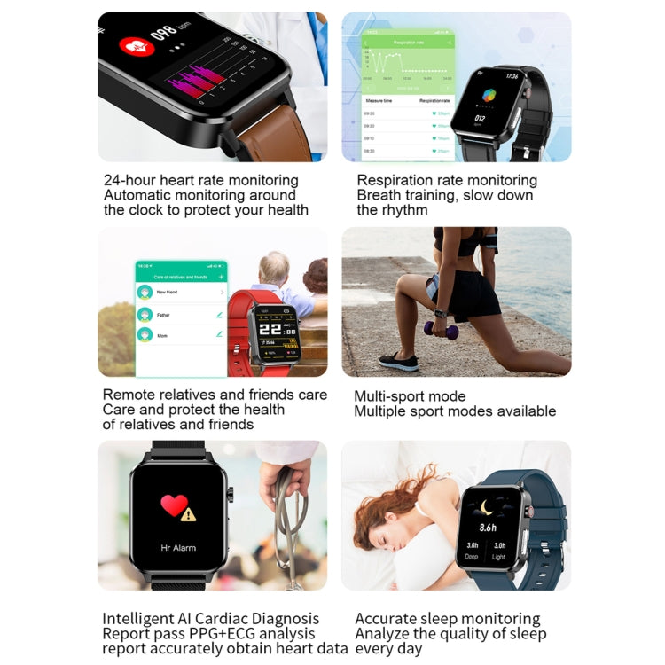 LOANIY E86 1.7 Inch Heart Rate Monitoring Smart Bluetooth Watch, Color: Brown Leather