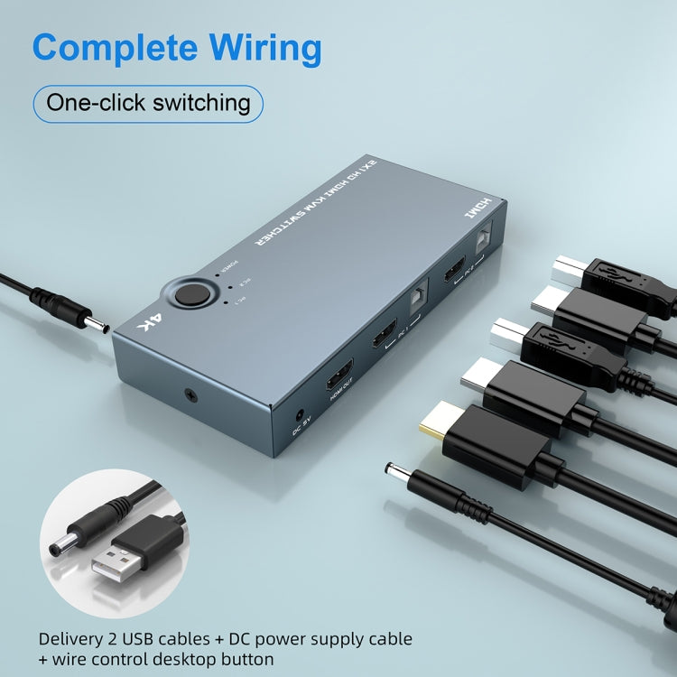 2 In 1 Out 4K 60Hz KVM HDMI Switch USB Swltch Splitter Box HUB(Silver Gray)