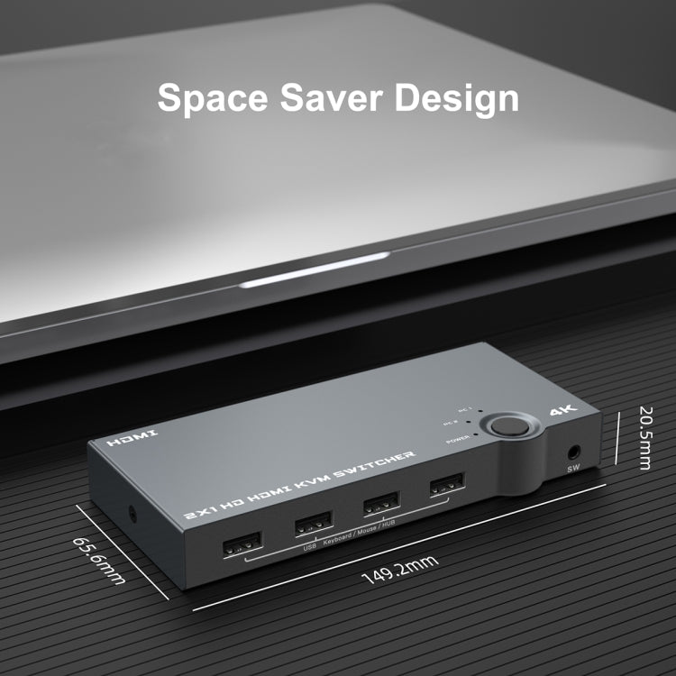 2 In 1 Out 4K 60Hz KVM HDMI Switch USB Swltch Splitter Box HUB(Silver Gray)