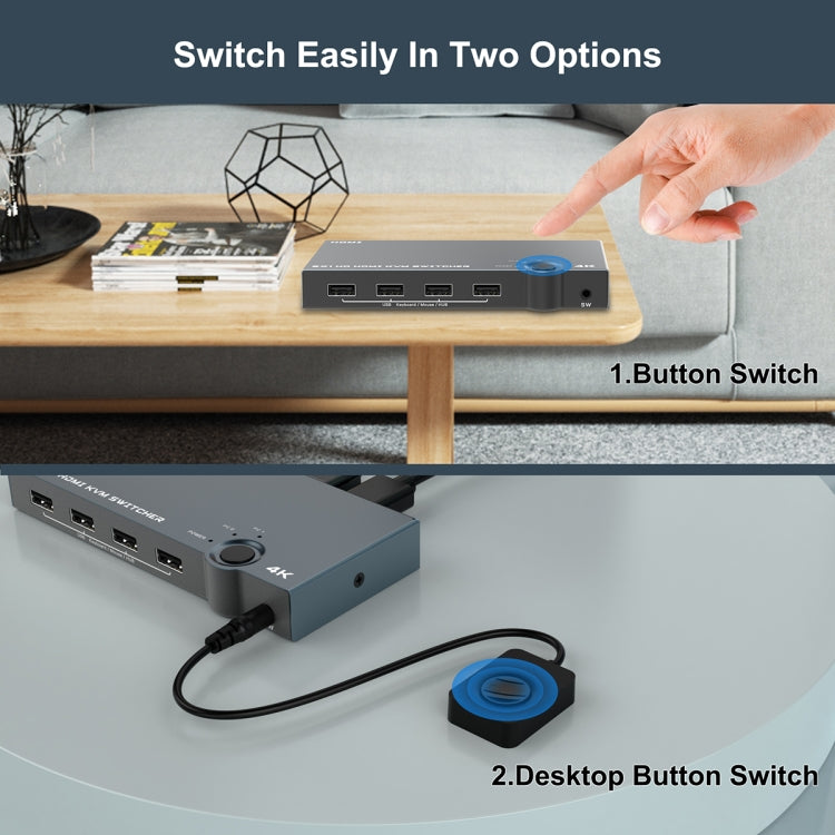 2 In 1 Out 4K 60Hz KVM HDMI Switch USB Swltch Splitter Box HUB(Silver Gray)