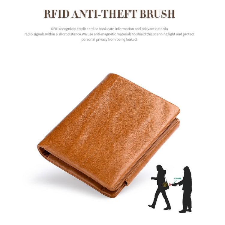 TP-191 RFID Multifunctional Tri-Fold Retro Men Genuine Leather Wallet(Black)