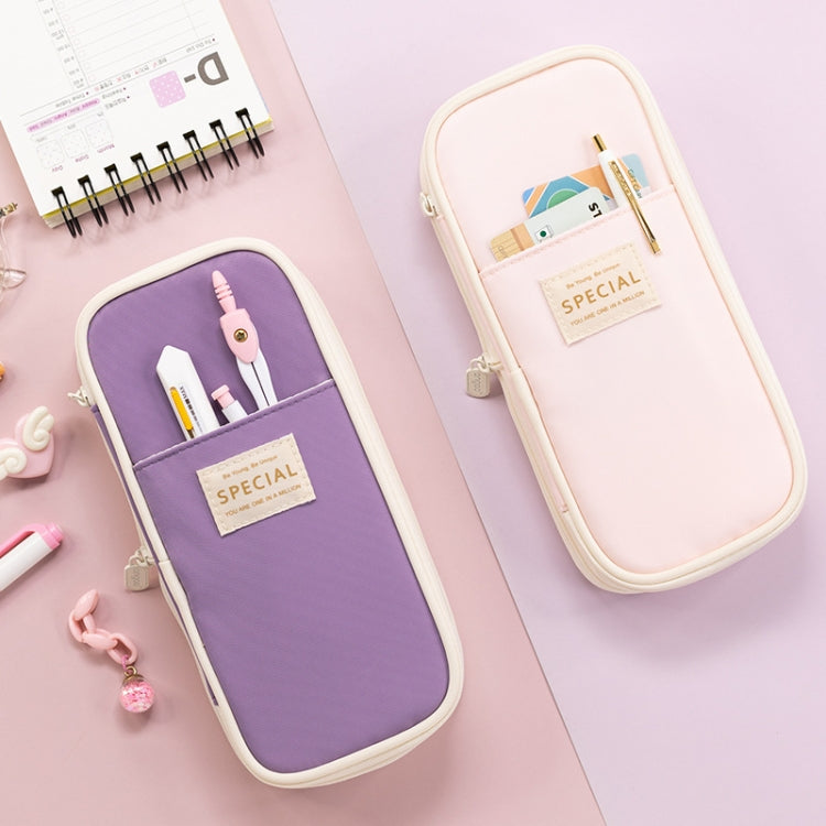 Angoo Macaron Double-layer Retractable Large-capacity Pencil Case Stationery Box(Purple)
