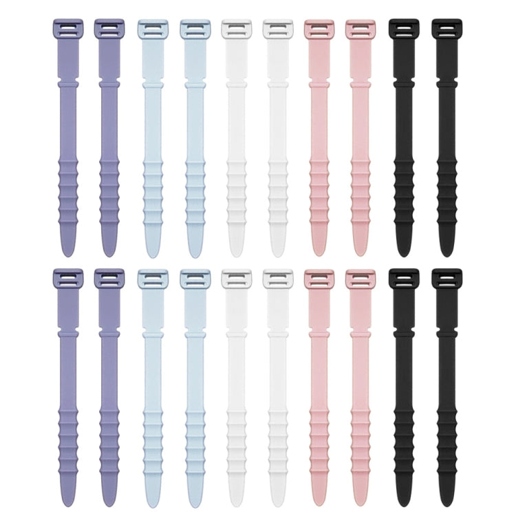 3 Sets 20pcs/Set Fishbone Silicone Cable Tie Cable Organizer Winder, Color: Five color