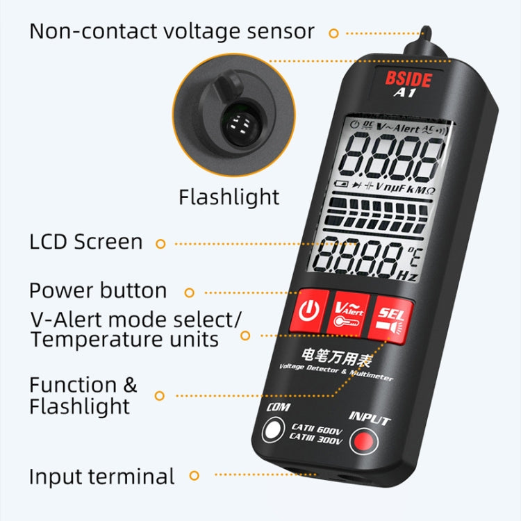 BSIDE A1 Dual Mode Smart Handheld High Precision Detection Electrician Voltage Multimeter Without Battery(Black) - Digital Multimeter by BSIDE | Online Shopping South Africa | PMC Jewellery | Buy Now Pay Later Mobicred