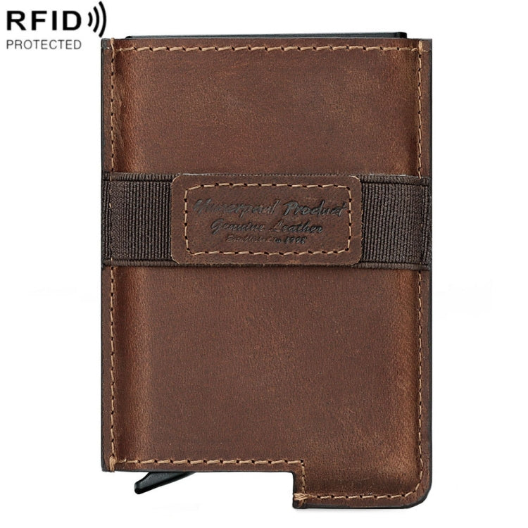 HUMERPAUL BP977 RFID Anti-Theft Card Box Leather Automatic Credit Card Set(Dark Brown) - Antimagnetic RFID Package by HUMERPAUL | Online Shopping South Africa | PMC Jewellery | Buy Now Pay Later Mobicred
