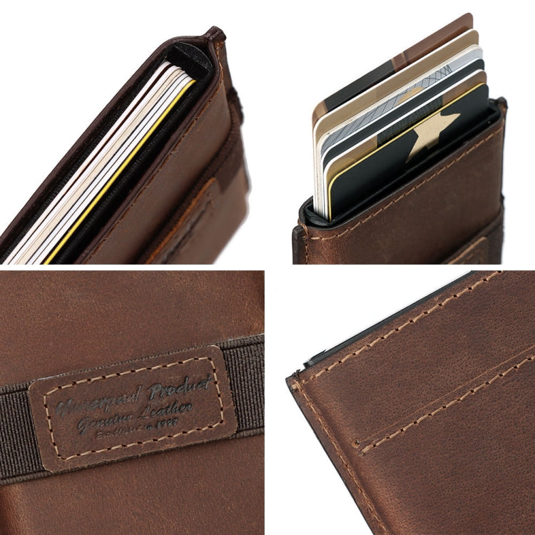 HUMERPAUL BP977 RFID Anti-Theft Card Box Leather Automatic Credit Card Set(Dark Brown) - Antimagnetic RFID Package by HUMERPAUL | Online Shopping South Africa | PMC Jewellery | Buy Now Pay Later Mobicred