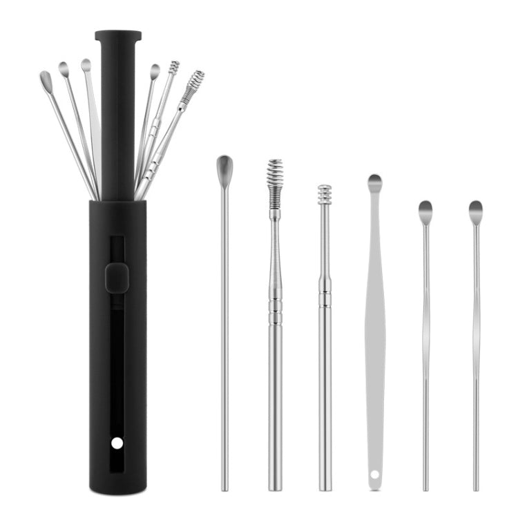 2 Packs Push-Pull Cylinder Storage Ear Scoop Set, Specification: 6 PCS/Set Black