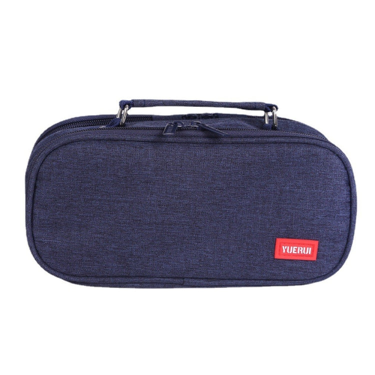 Large Capacity Multi-layer Portable Stationery Bag Canvas Pen Bag(Navy Blue)