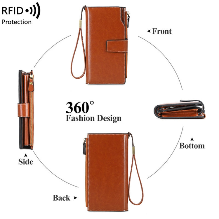 1669 RFID Anti-magnetic Anti-theft Retro Long Wallet Card Holder Document Bag(Peacock Blue)