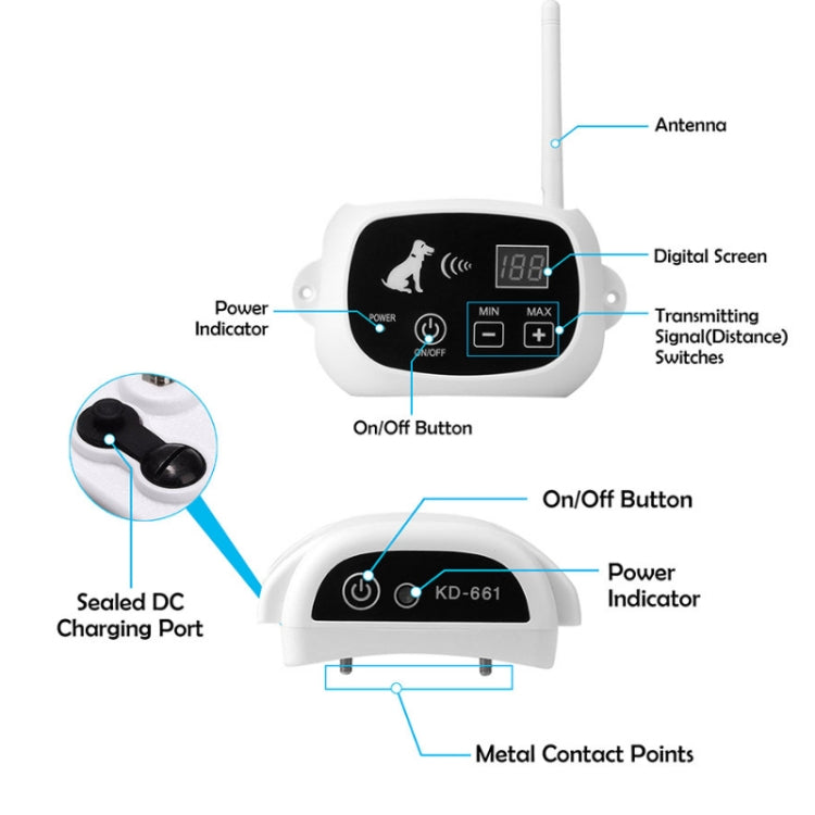 KD-661 500m Wireless Electric Dog Pet Fence Shock Collar,Spec: For Two Dog(AU Plug)