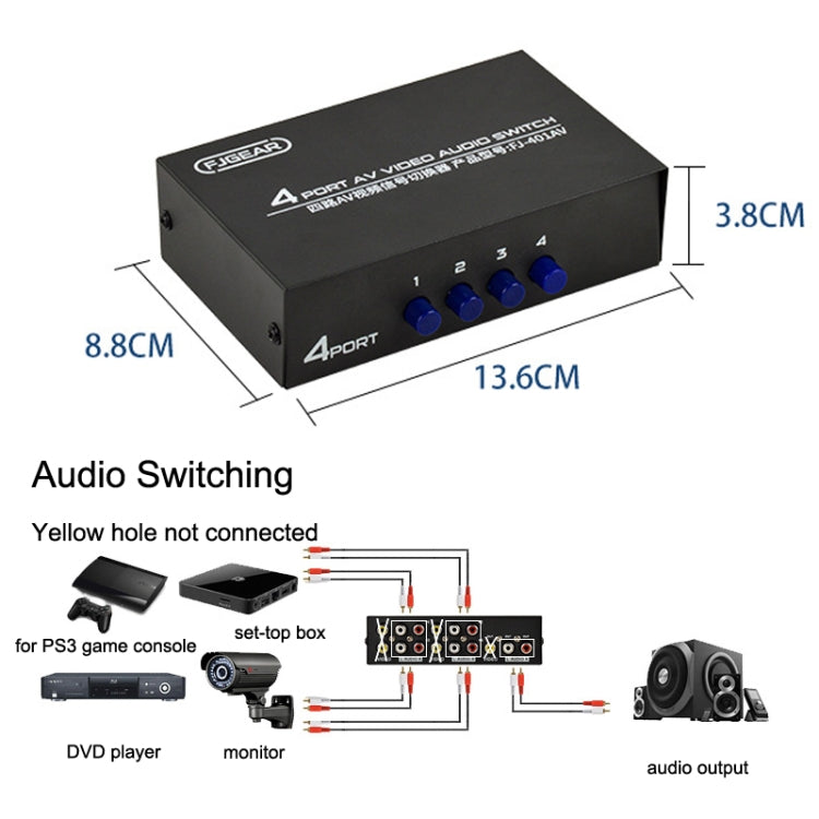 FJGEAR FJ-401AV Lotus Head Interface 4-way AV Audio and Video Switcher(Black) - free shipping - PMC Jewellery - Order now!