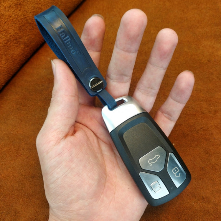 Hallmo First Layer Cowhide Leather Car Keychain(Crazy Horse Leather Blue) - Key Rings by Hallmo | Online Shopping South Africa | PMC TechLife | Buy Now Pay Later Mobicred