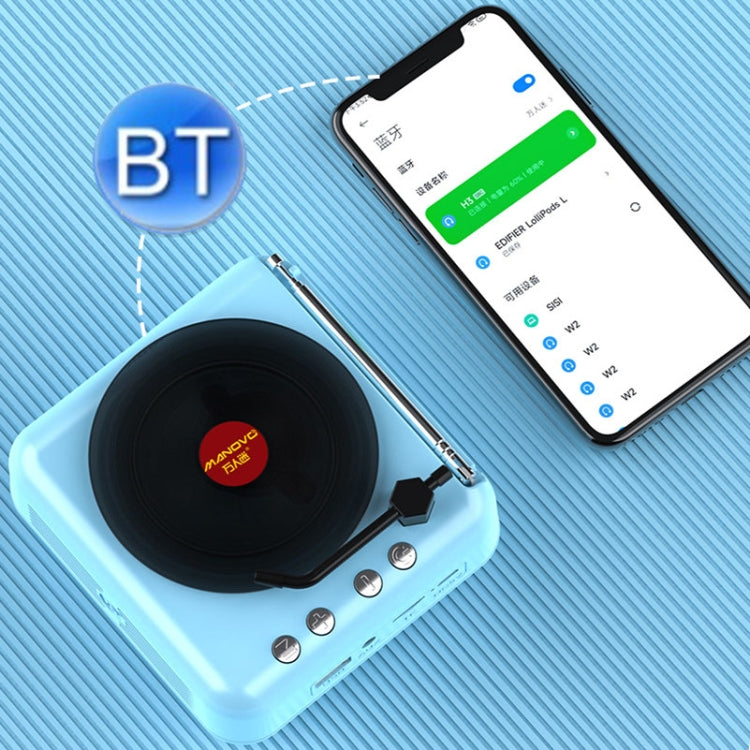 Manovo H3 Macaron Vinyl Record Player Bluetooth Speaker Retro Radio Stereo(Blue) - free shipping - PMC Jewellery - Order now!