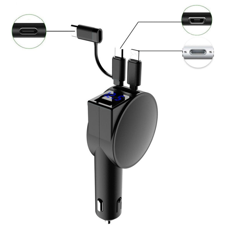 3 In 1 60W Fast Charging Dual Cable Retractable Car Charger(Black)
