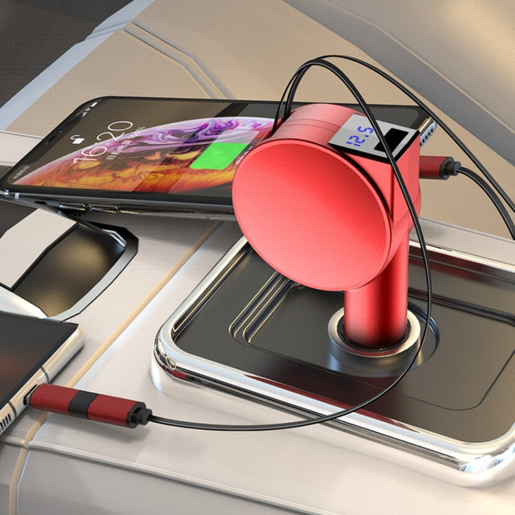 3 In 1 60W Fast Charging Dual Cable Retractable Car Charger(Black)