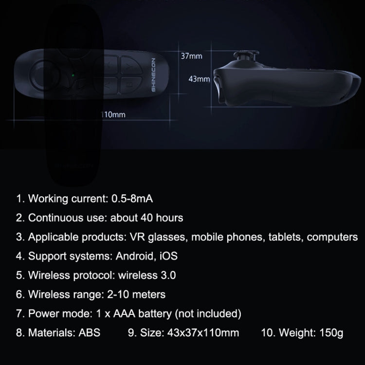 VR SHINECON SC-B03 VR Game Wireless Bluetooth Remote Control Handle Selfie Stick RC Video Playback(Black)