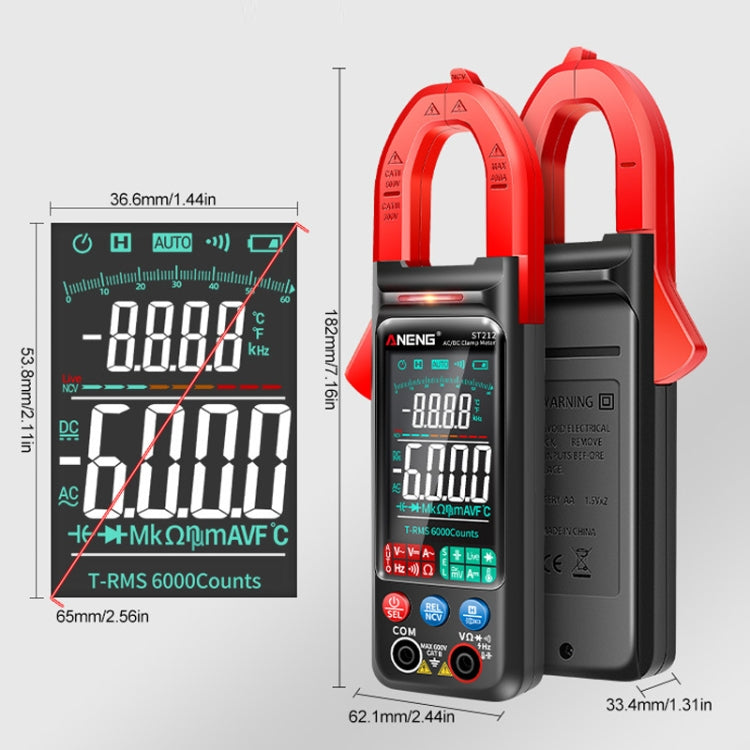 ANENG Large Screen Multi-Function Clamp Fully Automatic Smart Multimeter, Specification: ST211 Red