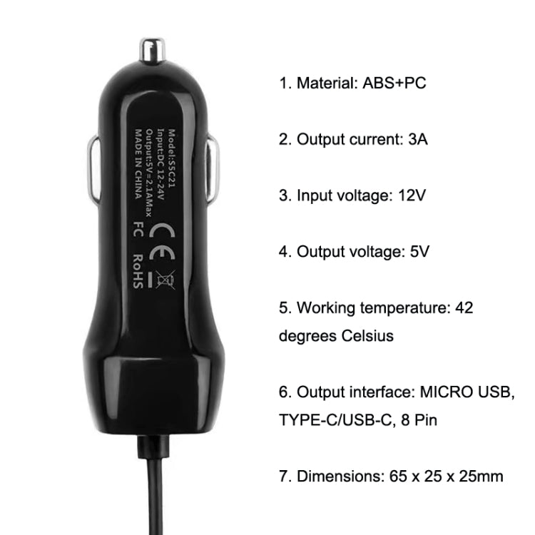 522AL Fast Charging With Cable Car Charging, Output Interface: Type-C/USB-C (Black) - free shipping - PMC TechLife - Order now!